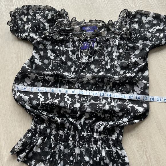 Miley Cyrus Max Azria Tunic Womens Small Black White Drawstring Georgette Sheer - Picture 8 of 16